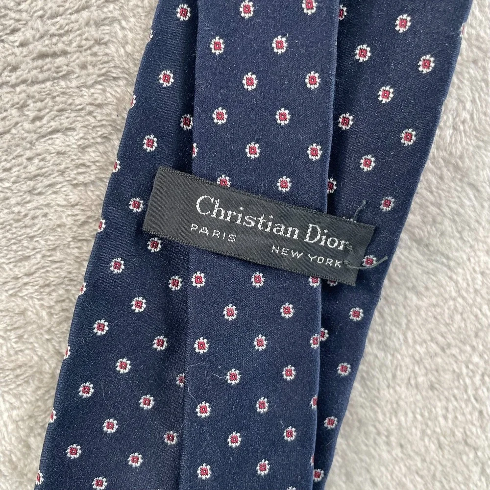 Christian Dior Paris New York Dress Tie Blue Geometric Silk Designer‎